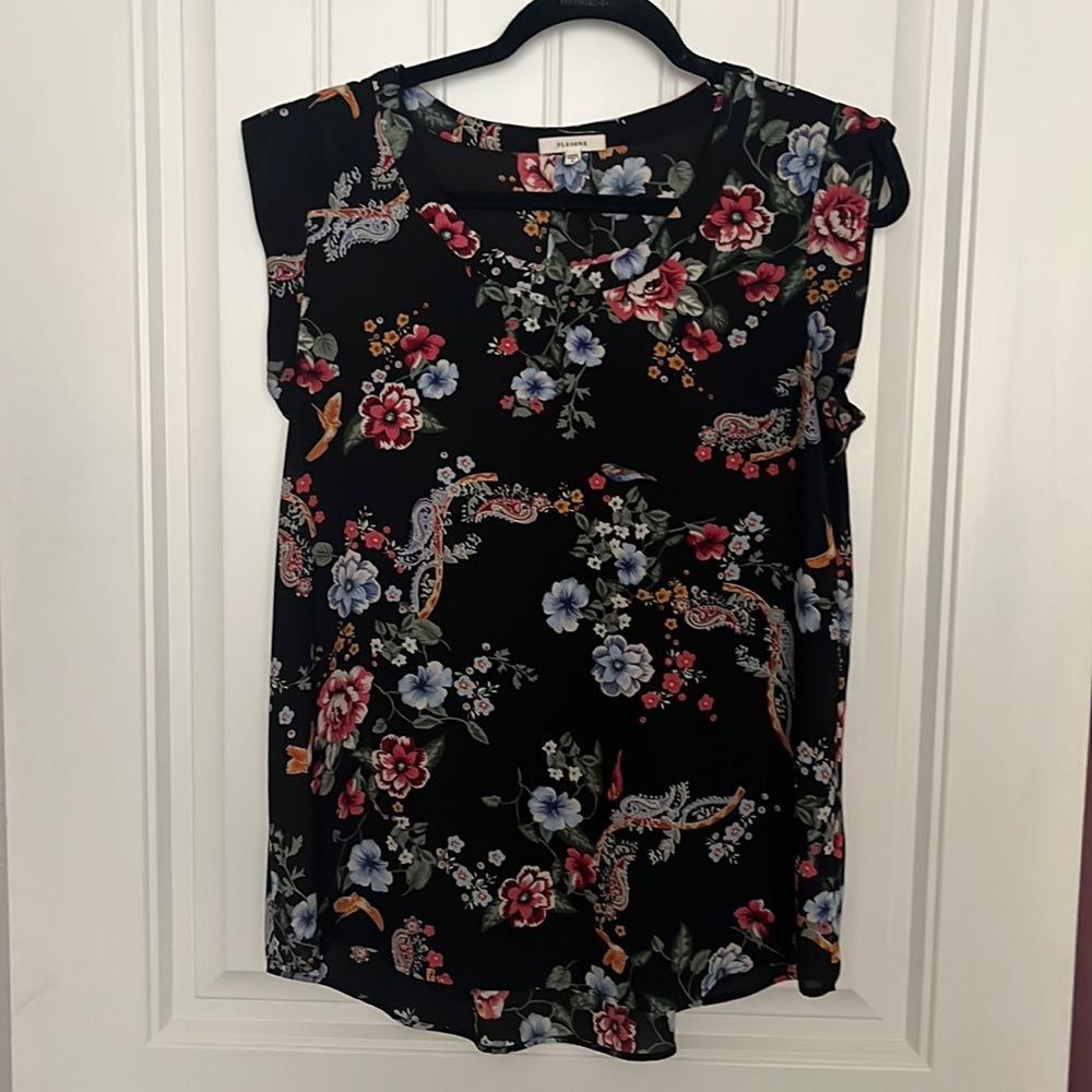 Black Floral Tank Blouse